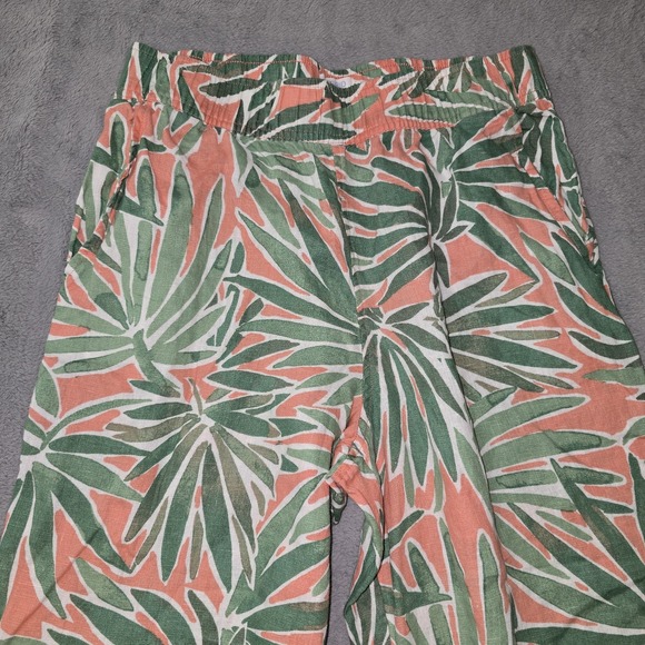 Sigrid Olsen Green Coral Tropical Linen‎ Pants Wide Leg Elastic Waist Size Small - Picture 3 of 16